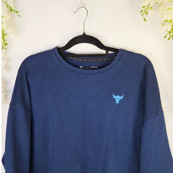 Under Armour Project Rock Women Large Navy Sweatshirt Drawstring Oversize Gym - Picture 4 of 8